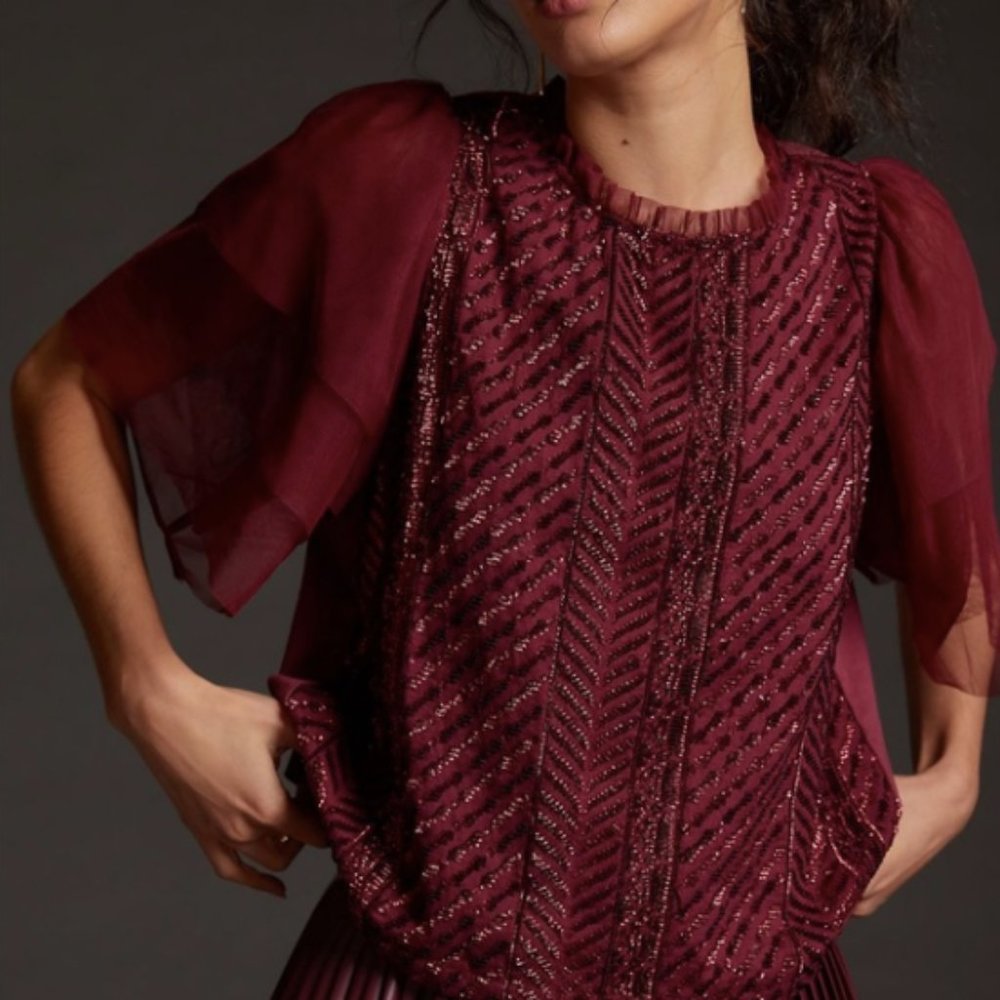 Anthropologie Burgundy Sequin Top